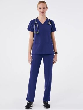 FIGS Scrub Set Sapphire Blue Women M Casma Three-Pocket Top Yola Skinny Pants